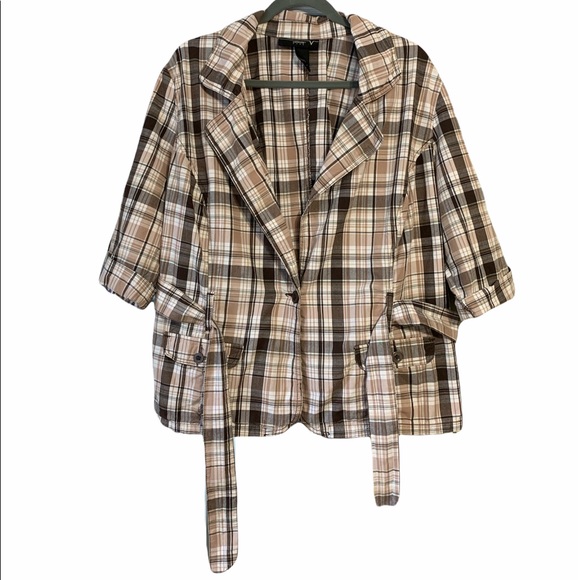 Venezia Jackets & Blazers - Plaid Blazer with Tie-Up Belt & Single Button Enclosure